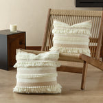 Decorative Pillow Cover Handwoven Boucle & Fringe Cotton-Linen
