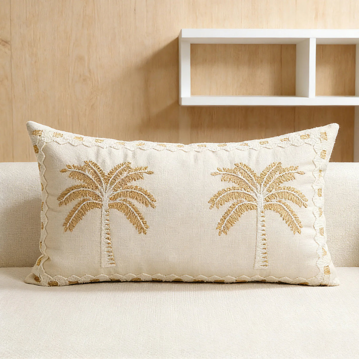 Decorative Pillow Cover High-Relief Palm Embroidery Linen-Look