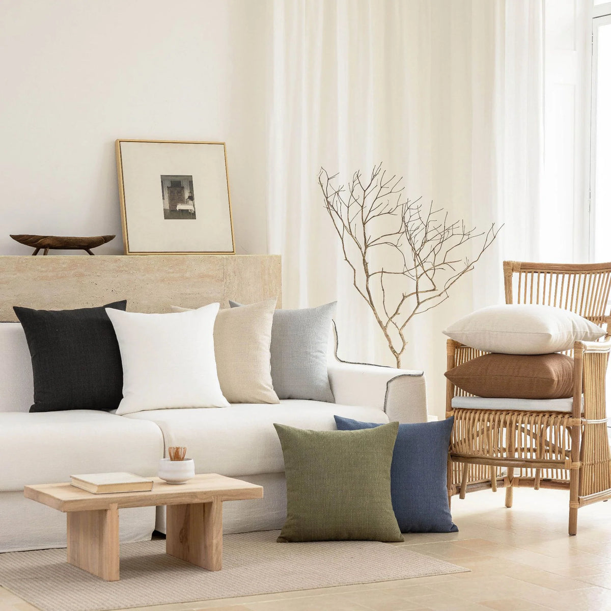 Decorative Pillow Cover Linen-Like Slub-Weave Canvas Back Concealed Zipper