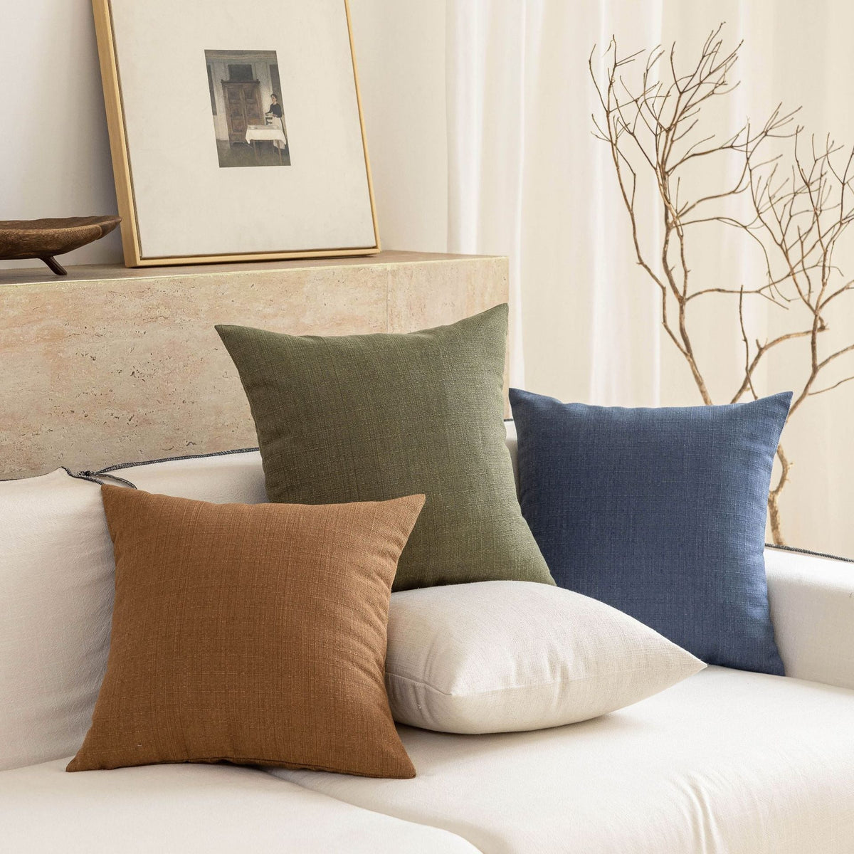 Decorative Pillow Cover Linen-Like Slub-Weave Canvas Back Concealed Zipper