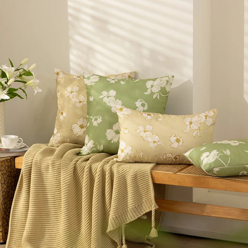 Decorative Pillow Cover Reversible Sketched Floral Linen-Look