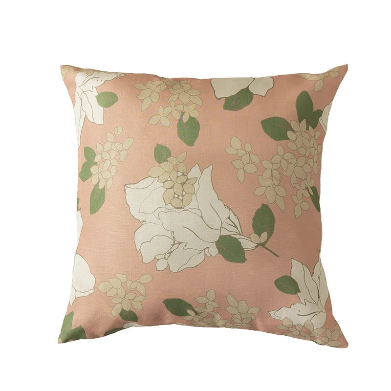 Decorative Pillow Cover Reversible Sketched Floral Linen-Look