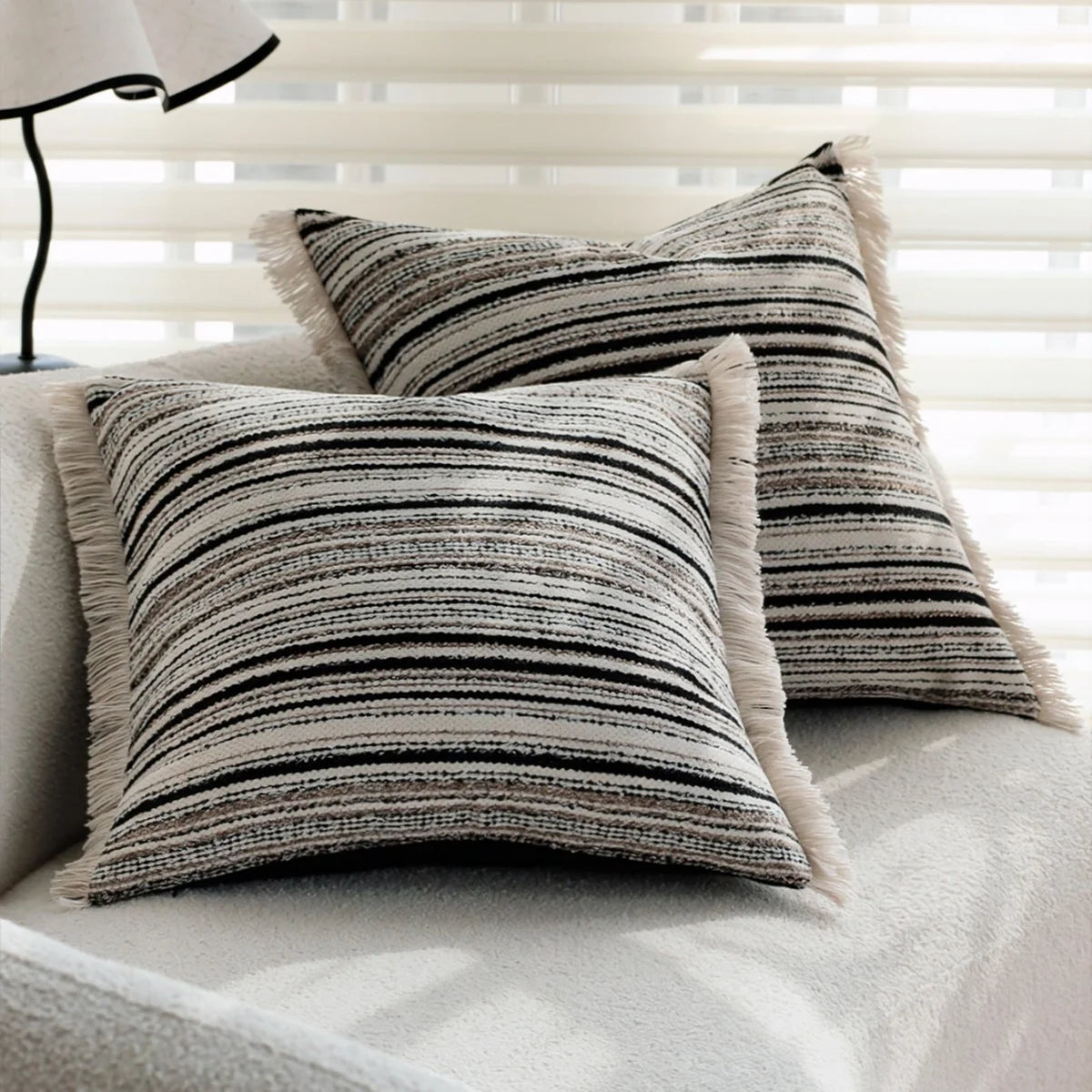 Decorative Pillow Cover Striped Bouclé Concealed Zipper