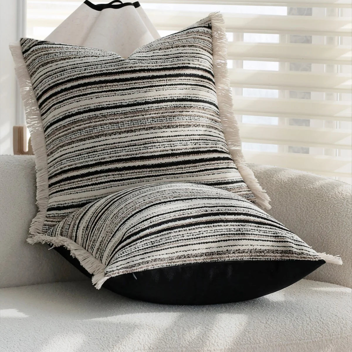 Decorative Pillow Cover Striped Bouclé Concealed Zipper