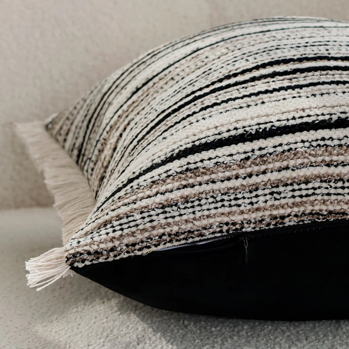 Decorative Pillow Cover Striped Bouclé Concealed Zipper