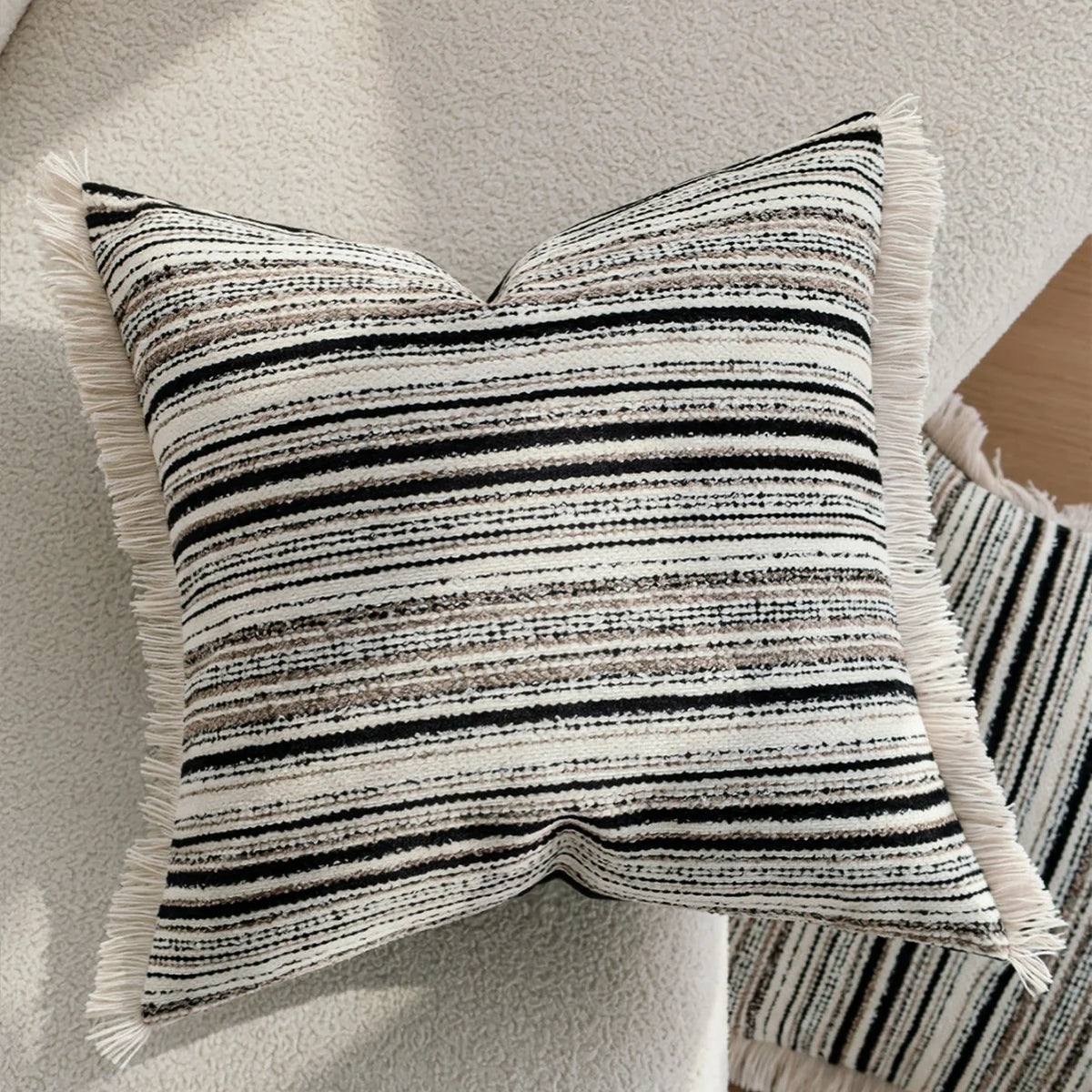Decorative Pillow Cover Striped Bouclé Concealed Zipper