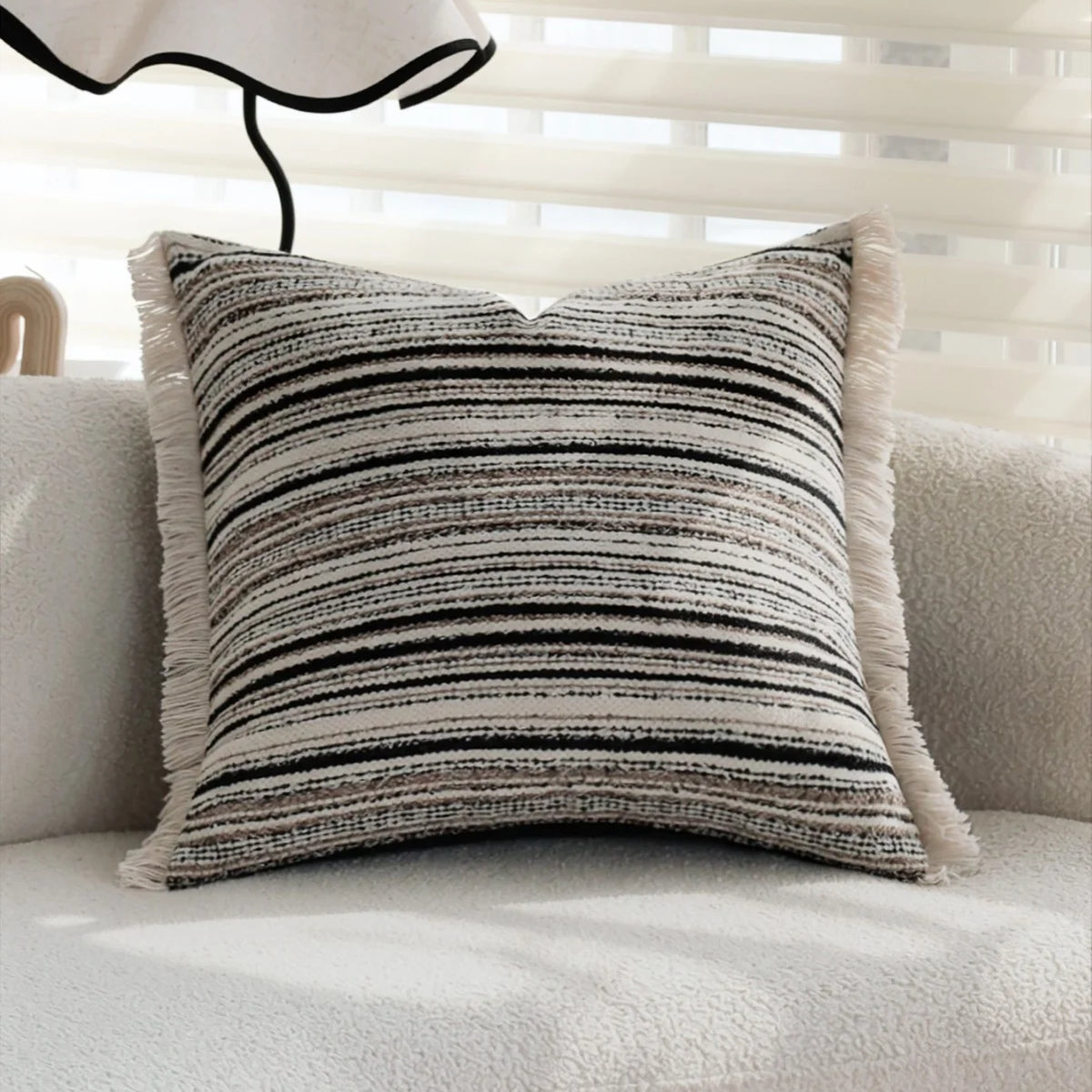Decorative Pillow Cover Striped Bouclé Concealed Zipper