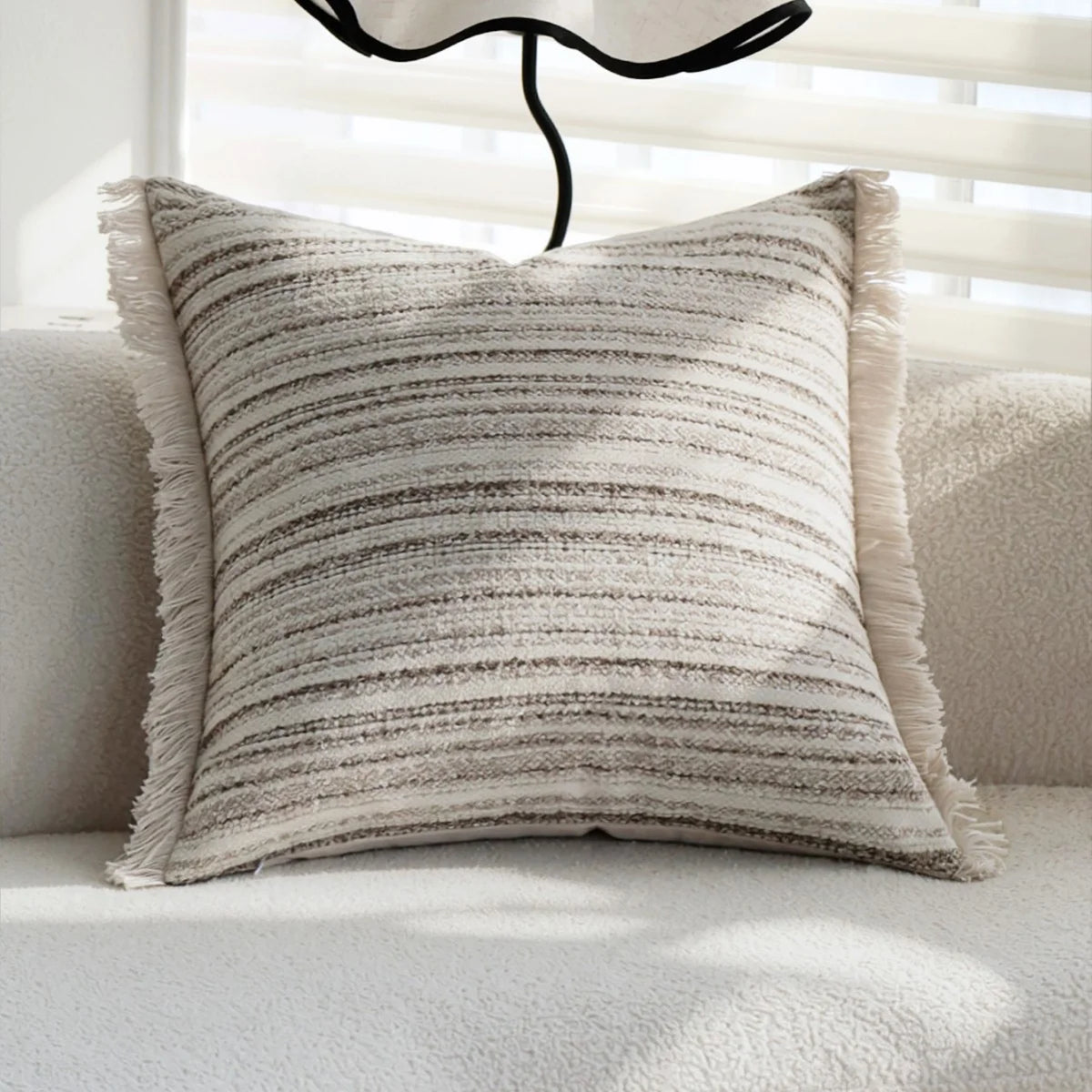 Decorative Pillow Cover Striped Bouclé Concealed Zipper