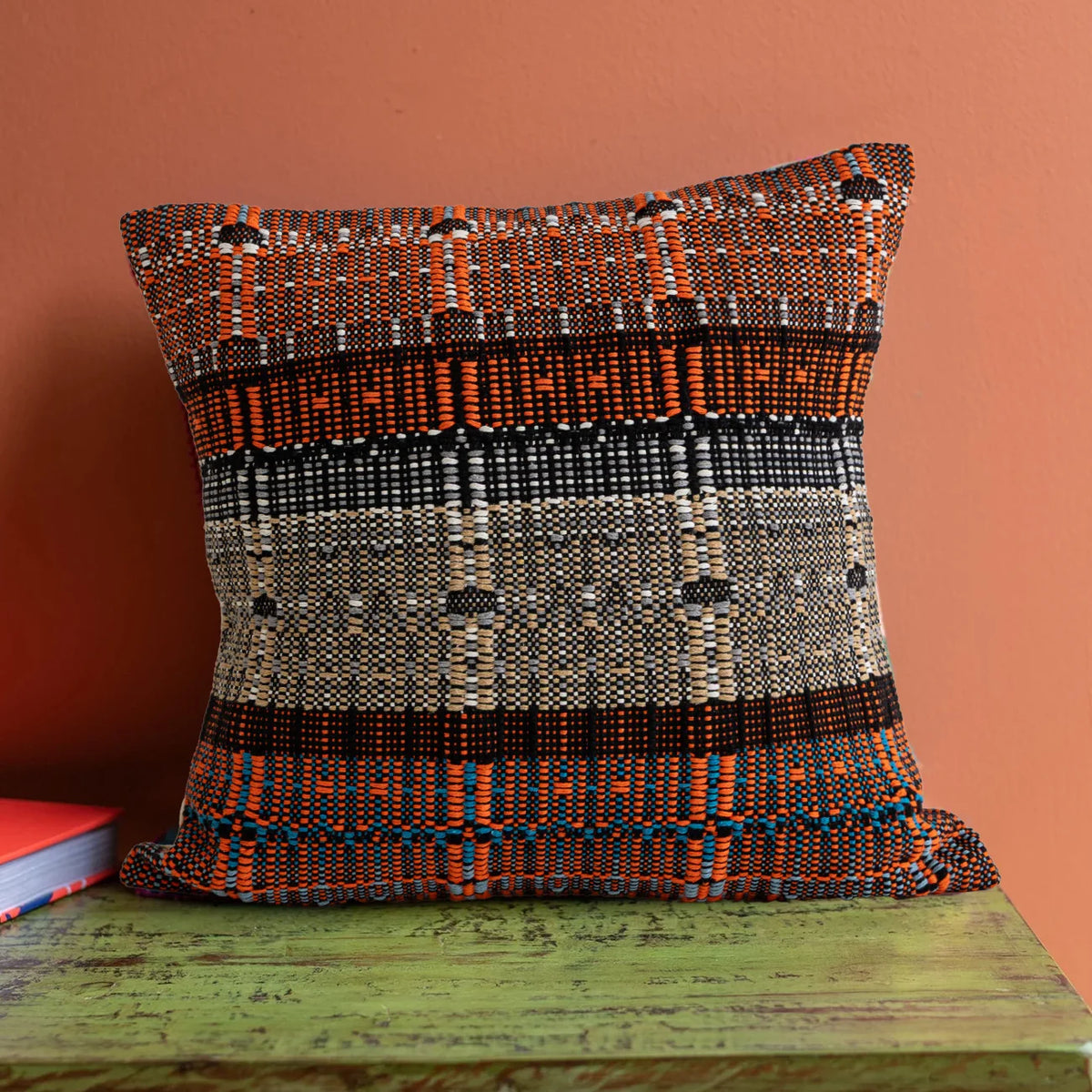 Decorative Pillow Cover Textured Block-Stripe Cotton Blend Concealed Zipper