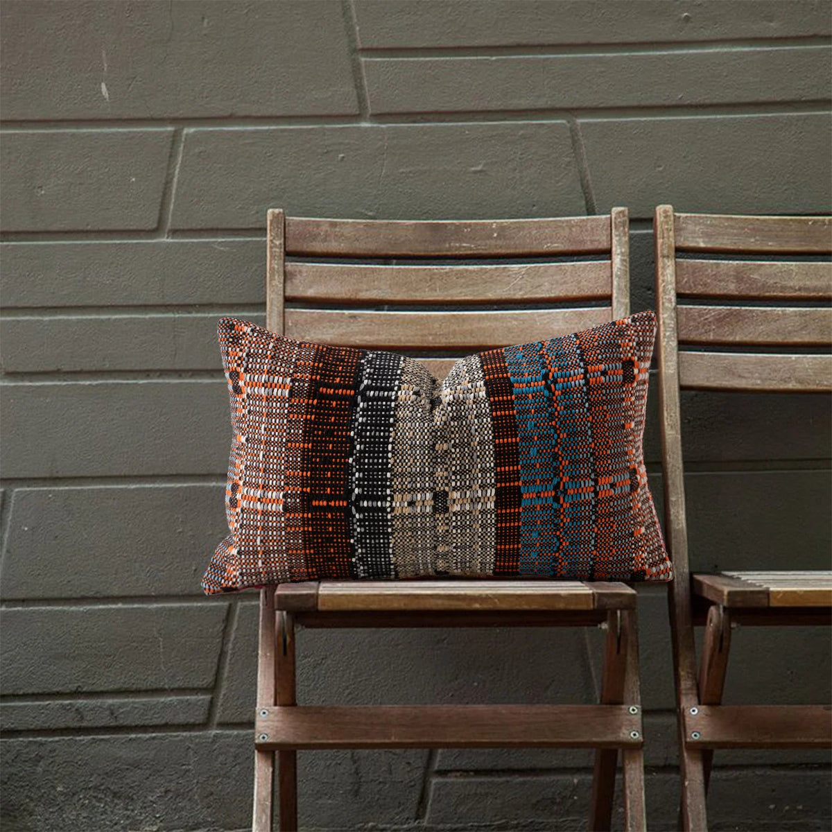 Decorative Pillow Cover Textured Block-Stripe Cotton Blend Concealed Zipper