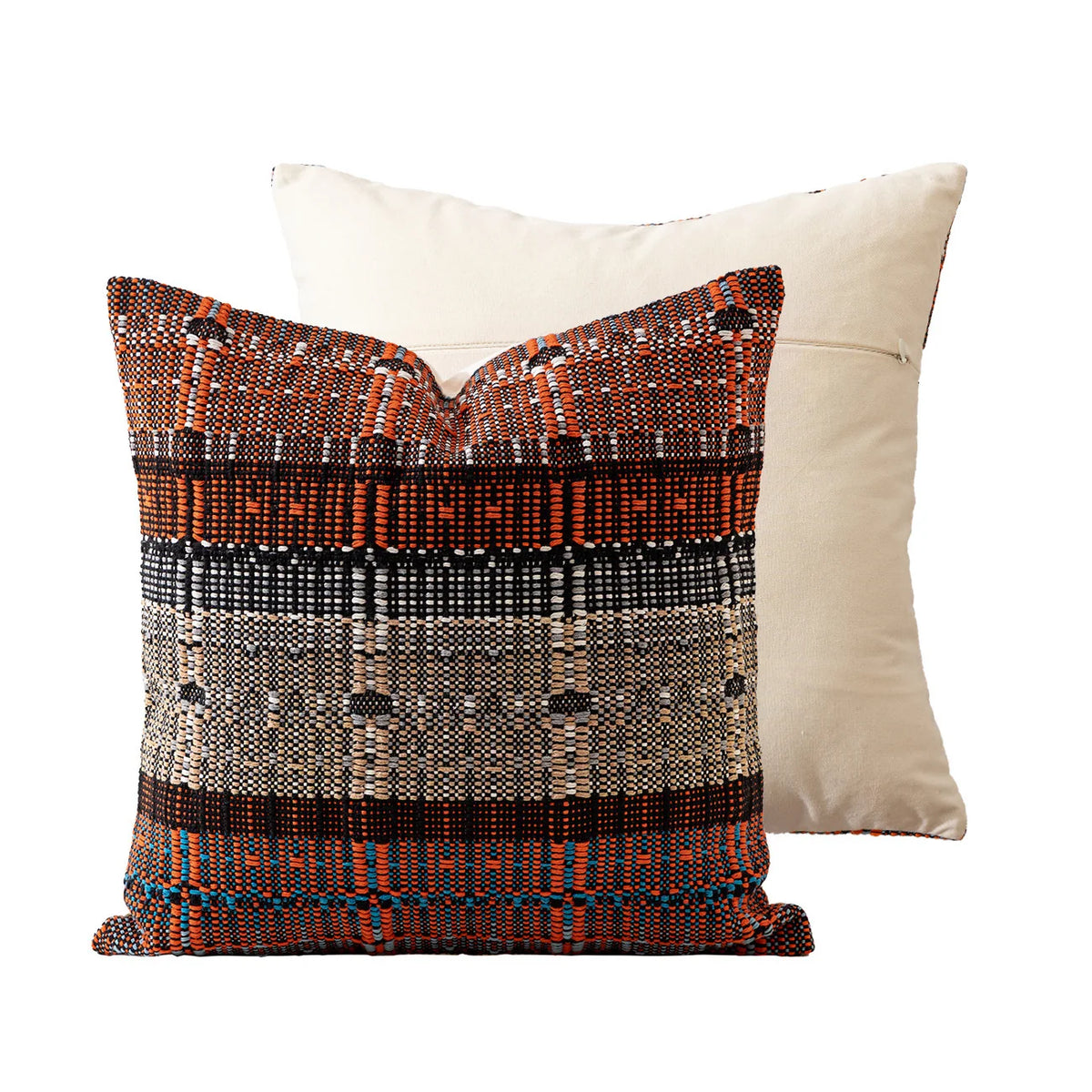 Decorative Pillow Cover Textured Block-Stripe Cotton Blend Concealed Zipper