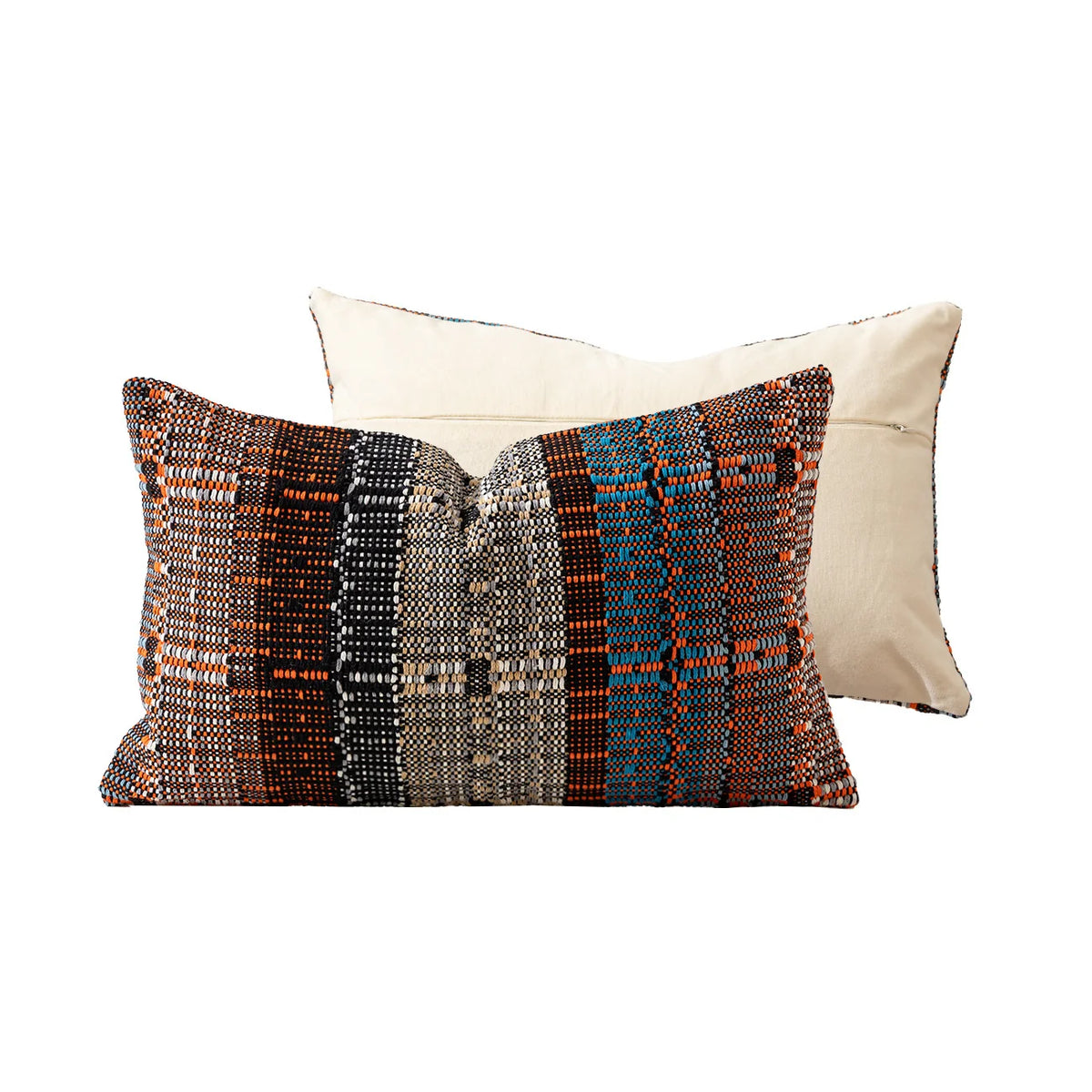 Decorative Pillow Cover Textured Block-Stripe Cotton Blend Concealed Zipper