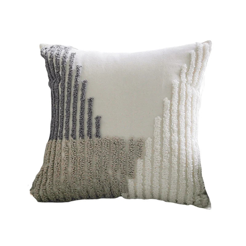 Decorative Pillow Cover Tufted Loop-Stitch Hidden Zipper 18 Inch