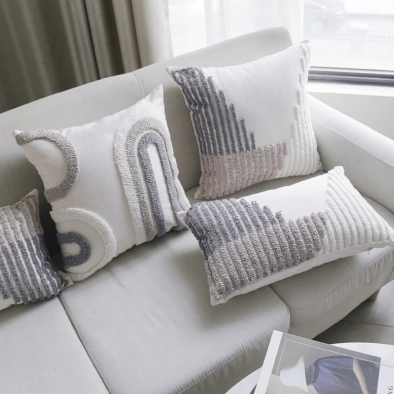 Decorative Pillow Cover Tufted Loop-Stitch Hidden Zipper 18 Inch