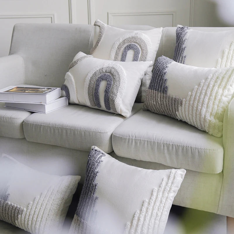 Decorative Pillow Cover Tufted Loop-Stitch Hidden Zipper 18 Inch