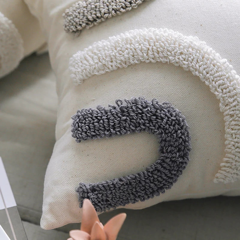 Decorative Pillow Cover Tufted Loop-Stitch Hidden Zipper 18 Inch