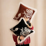 Decorative Pillow Cover Velvet Dragon Embroidery Faux Fur Trim
