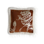 Decorative Pillow Cover Velvet Dragon Embroidery Faux Fur Trim