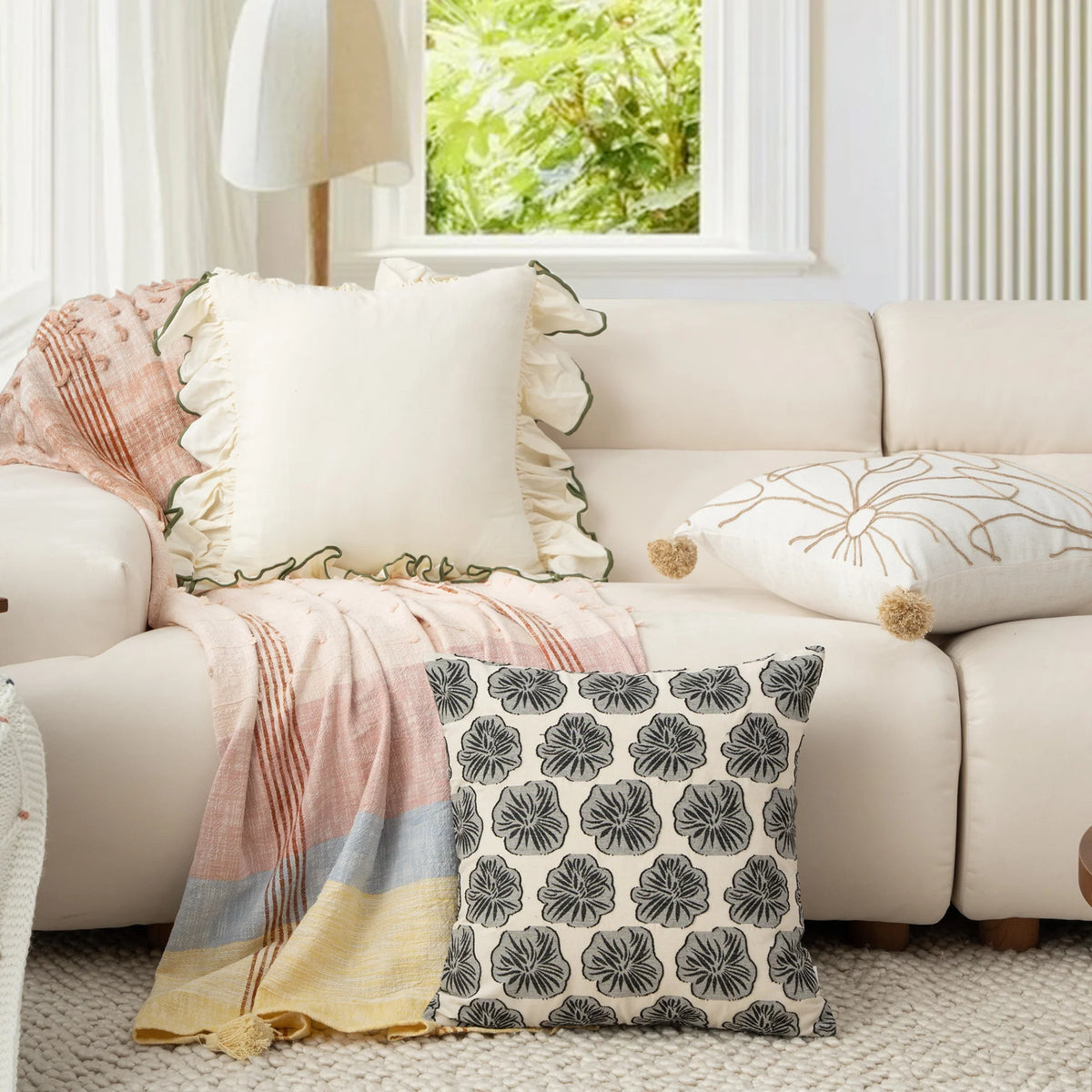 Decorative Pillow Double-Sided Embroidered Linen-Cotton Blend Removable Cover