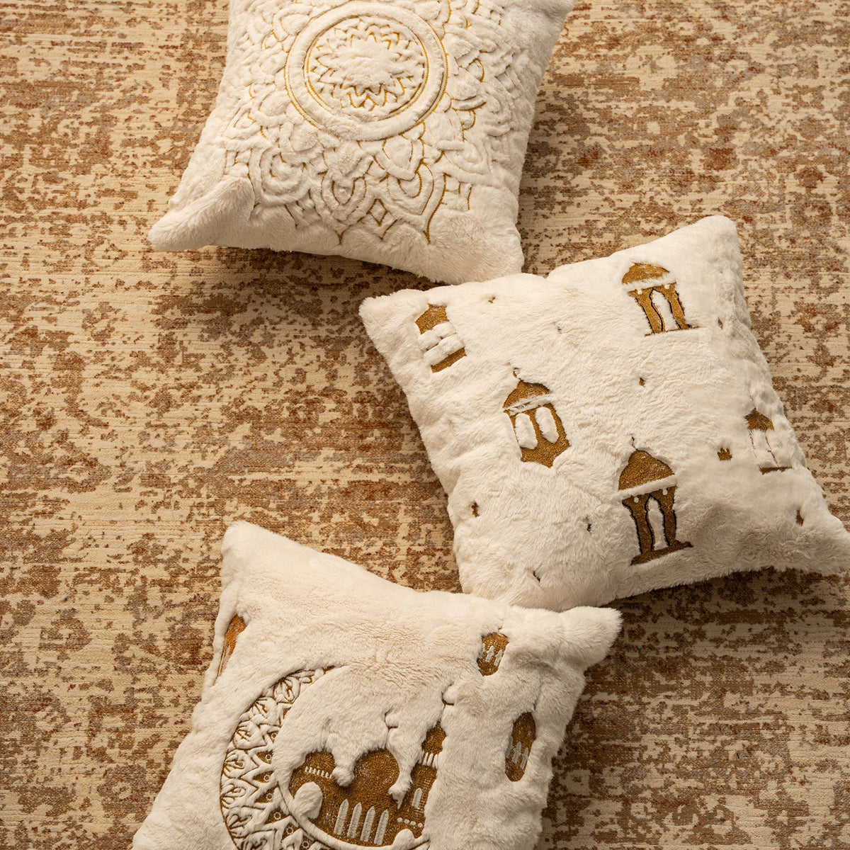 Decorative Pillow Embossed Mandala Micro Plush Concealed Zipper 18x18