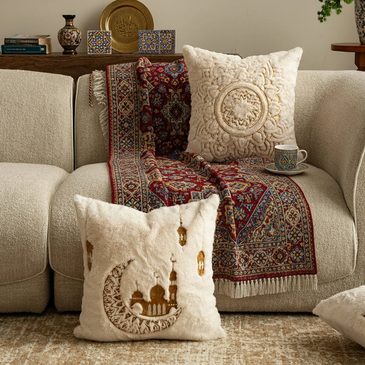 Decorative Pillow Embossed Mandala Micro Plush Concealed Zipper 18x18