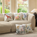 Decorative Pillow Embroidered Botanical Linen Blend 18x18