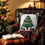 Decorative Pillow Embroidered Reindeer & Fir Removable Cover