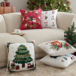 Decorative Pillow Embroidered Reindeer & Fir Removable Cover