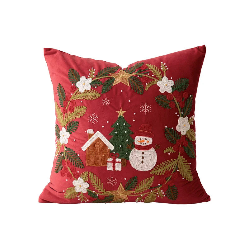 Decorative Pillow Embroidered Reindeer & Fir Removable Cover