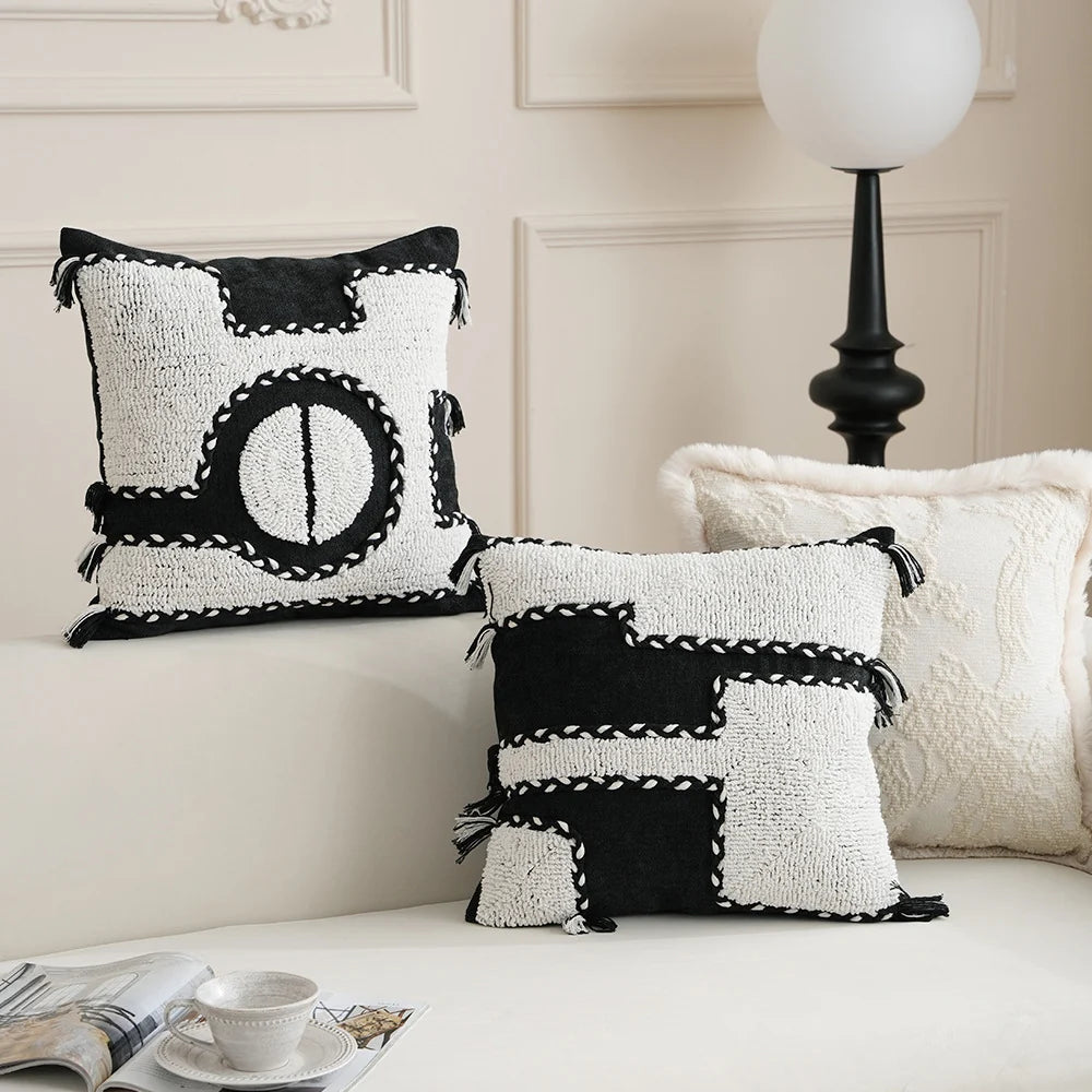 Decorative Pillow Hand-Tufted High-Pile Geometric Removable Cover
