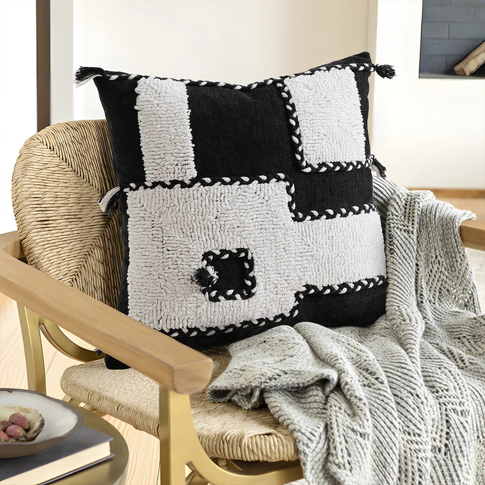 Decorative Pillow Hand-Tufted High-Pile Geometric Removable Cover