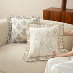 Decorative Pillow Linen-Look Floral Ruffle Removable Cover