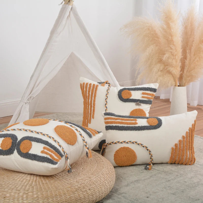 Decorative Pillow Set Hand-Tufted Cotton Square & Lumbar