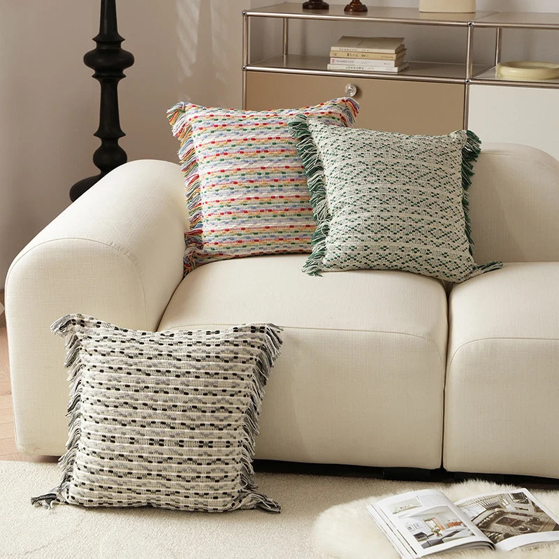 Decorative Pillow Set Handwoven Tassels & Fringe Removable Covers