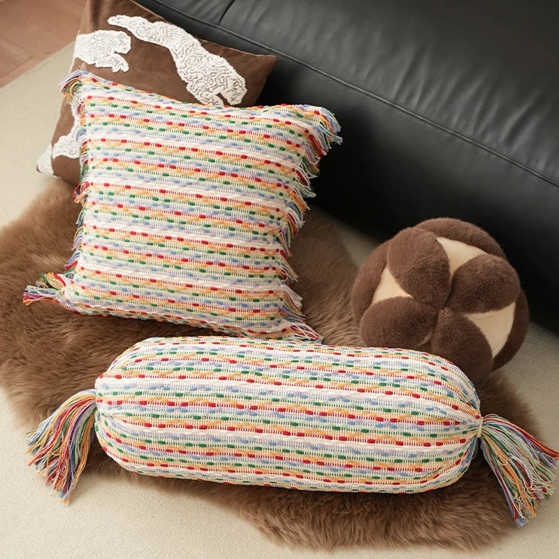 Decorative Pillow Set Handwoven Tassels & Fringe Removable Covers