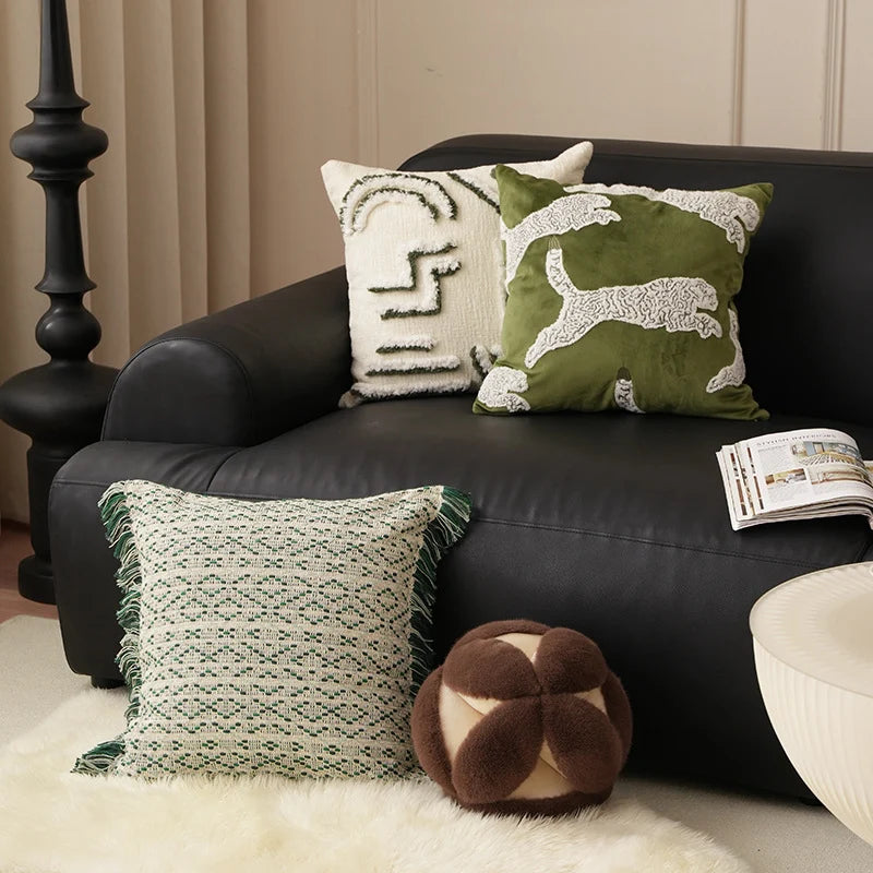 Decorative Pillow Set Handwoven Tassels & Fringe Removable Covers