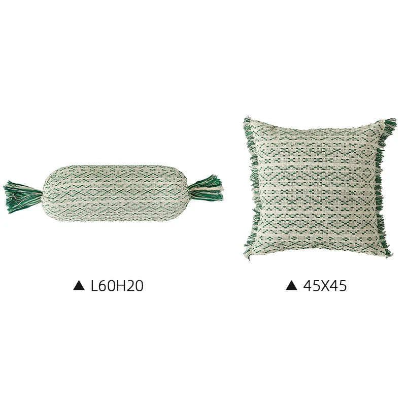 Decorative Pillow Set Handwoven Tassels & Fringe Removable Covers