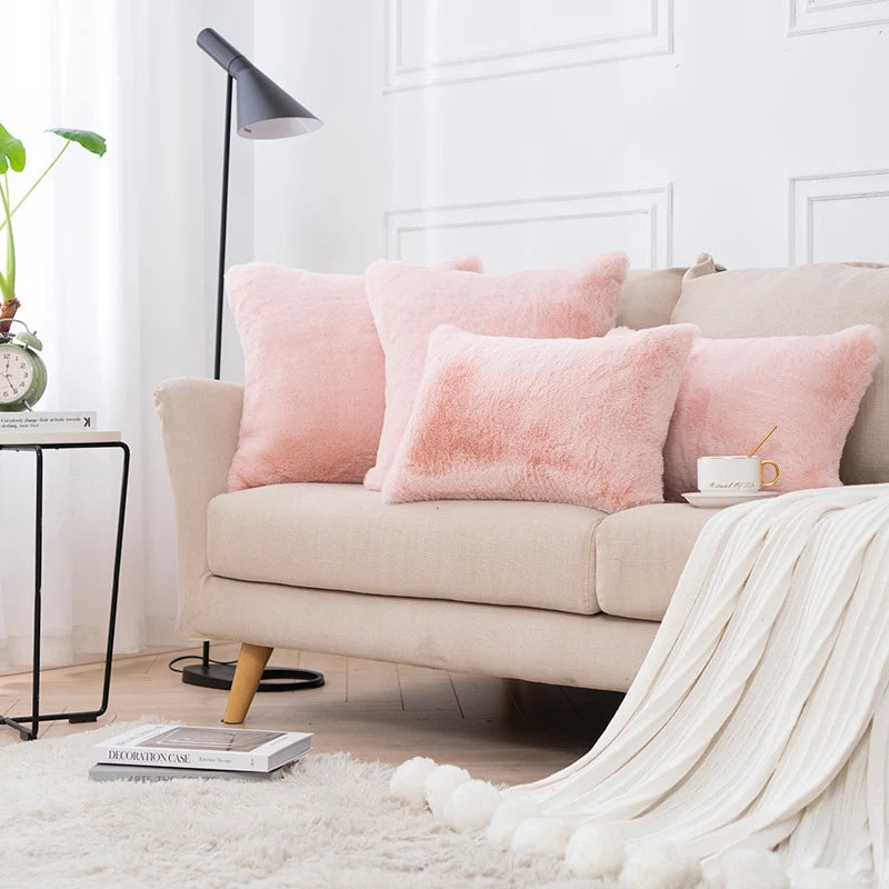 Decorative Pillow Set Plush Faux Fur Square & Lumbar