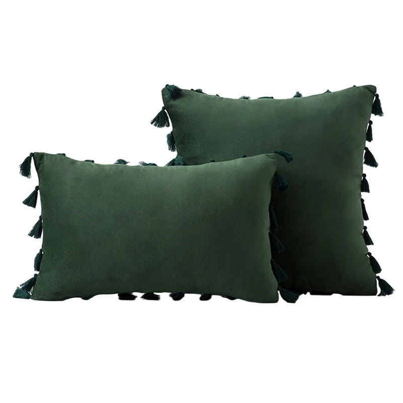 Decorative Pillow Set Velvet Tassel Trim Plush Inserts