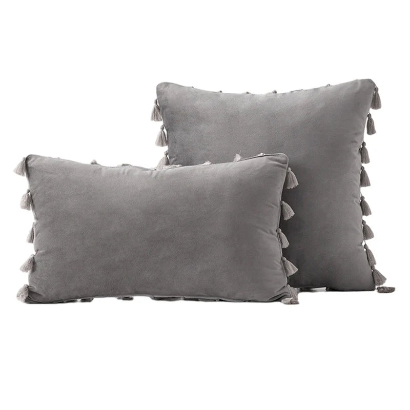 Decorative Pillow Set Velvet Tassel Trim Plush Inserts
