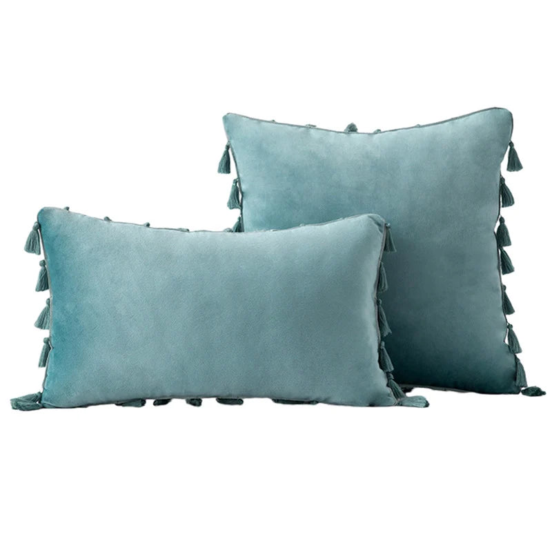 Decorative Pillow Set Velvet Tassel Trim Plush Inserts