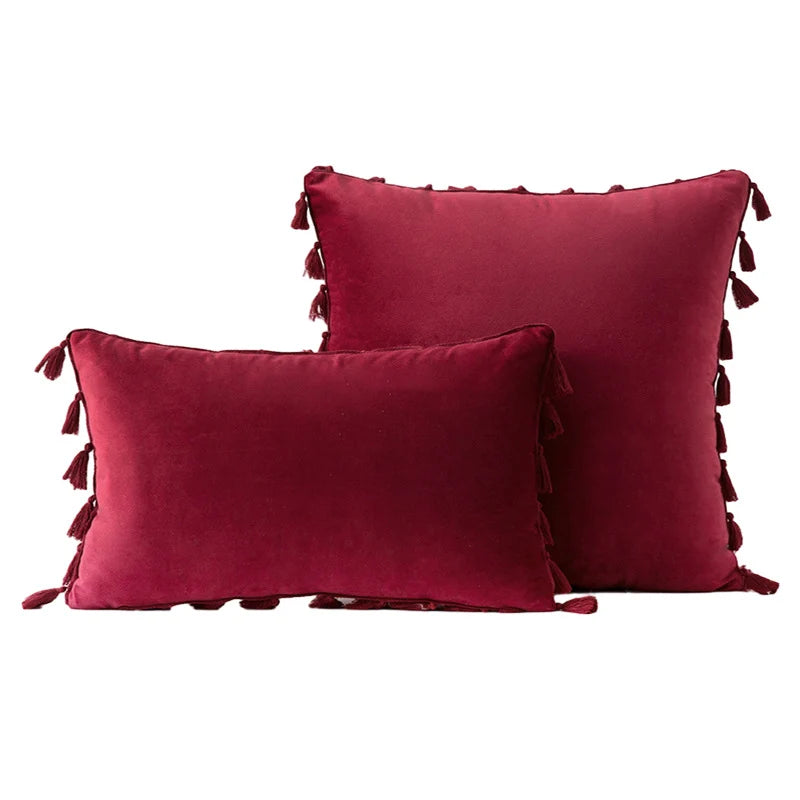 Decorative Pillow Set Velvet Tassel Trim Plush Inserts