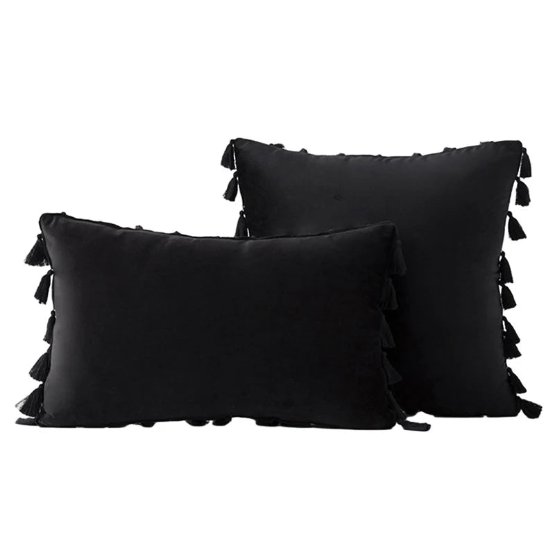 Decorative Pillow Set Velvet Tassel Trim Plush Inserts