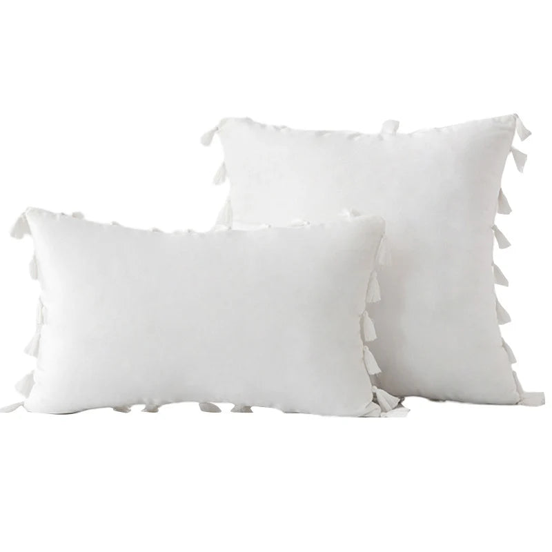 Decorative Pillow Set Velvet Tassel Trim Plush Inserts