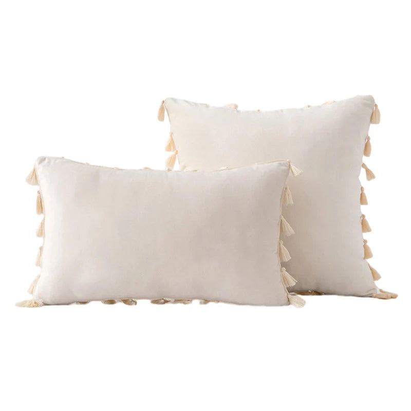 Decorative Pillow Set Velvet Tassel Trim Plush Inserts