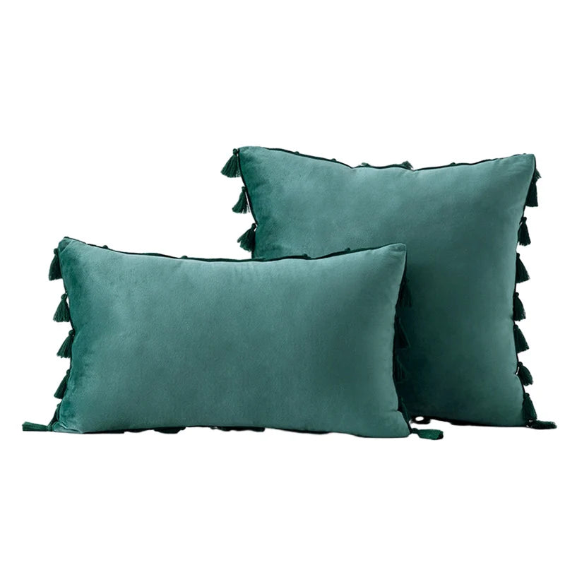 Decorative Pillow Set Velvet Tassel Trim Plush Inserts