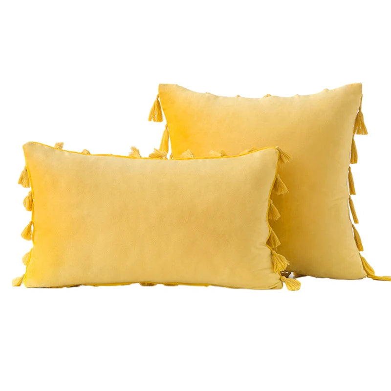 Decorative Pillow Set Velvet Tassel Trim Plush Inserts