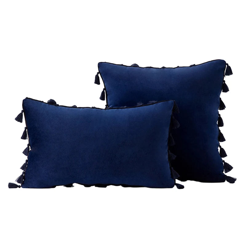 Decorative Pillow Set Velvet Tassel Trim Plush Inserts
