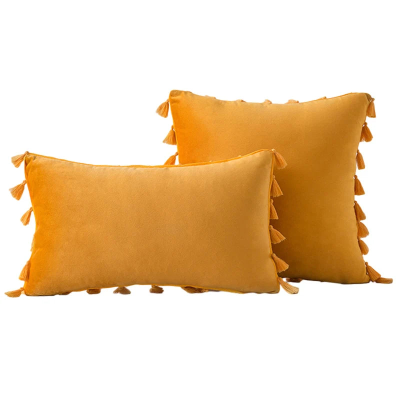 Decorative Pillow Set Velvet Tassel Trim Plush Inserts