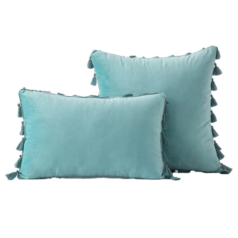 Decorative Pillow Set Velvet Tassel Trim Plush Inserts